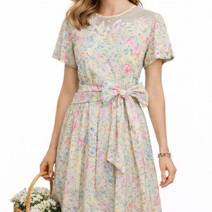 Vintage Compositions Womens Dress Small Pink Floral Lagenlook CottageCore Boho